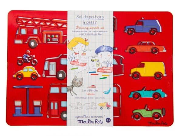 Aujourd'hui c'est mercredi- Pochoirs à dessin (véhicules) - Moulin Roty