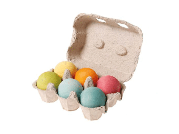 6 balles en bois pastel dans une boite d'oeufs - Grimm's