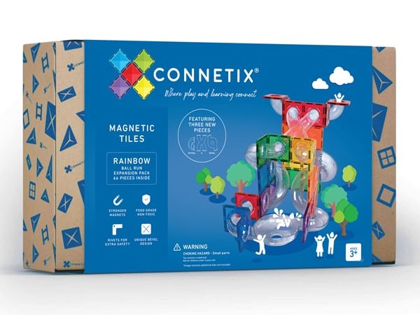 Connetix Tuiles Magnétiques - Ensemble Parcours de balles 66 Morceaux Arc-en-ciel