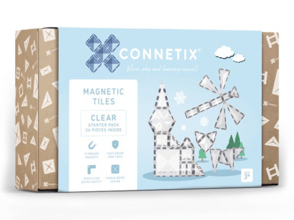 Connetix Tuiles Magnétiques - Ensemble de départ Transparent 34 morceaux